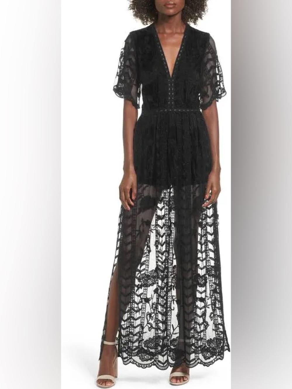 Socialite Lace Overlay Romper S Plunging Maxi Lace Cover Up